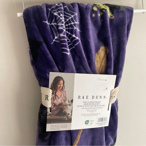 Rae Dunn Purple Halloween Throw Blanket “BUBBLE BUBBLE” Witches Spider Web 50x70 - Picture 1 of 6